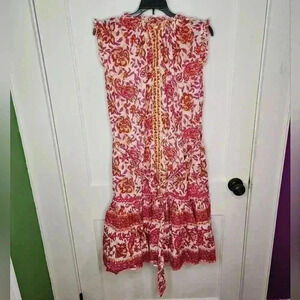 Size XS Lola Australia Leo Midi Dress Floral Paisley Ruffle Tiered Cotton Summer